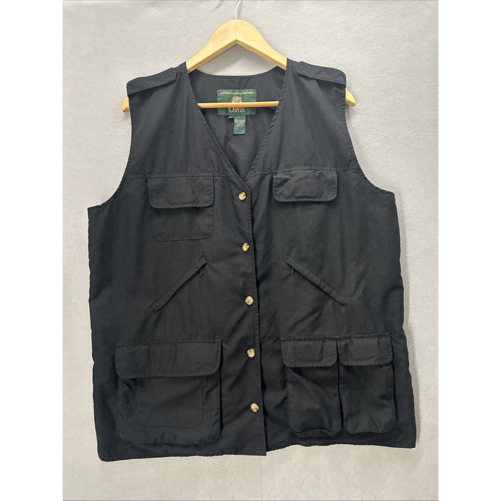 Vintage Orvis Field Vest Black Men Large Multipocket Fishing Cargo Utility Chore